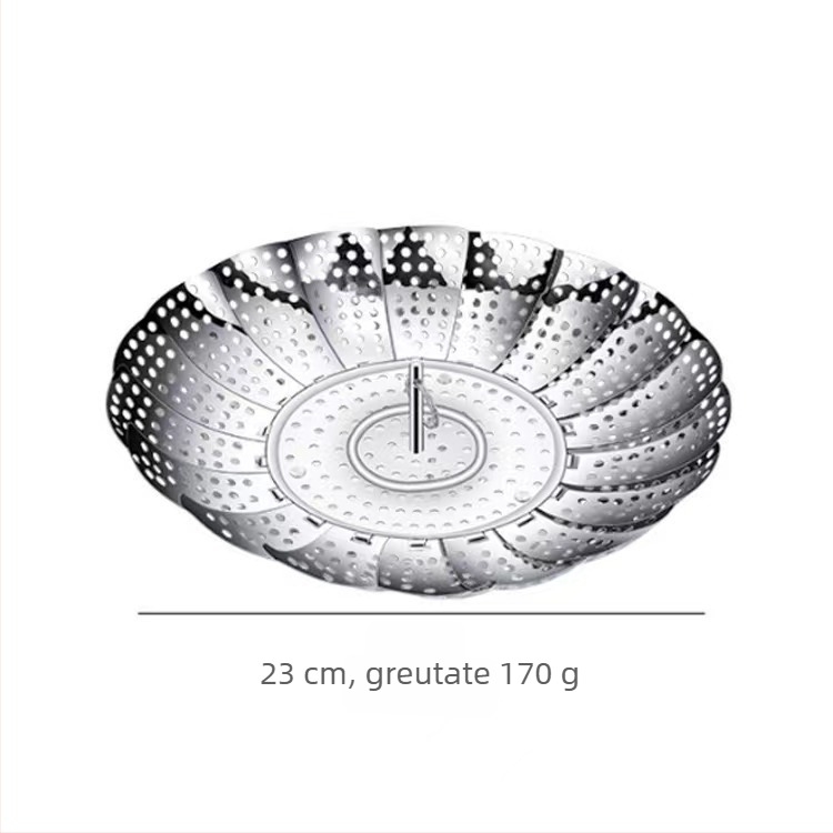 Coș de aburi pliabil din oțel inoxidabil 430, design lotus, suport telescopic pentru aburi, tavă multifuncțională pentru chifle și dumplings, tavă de abur și scurgere