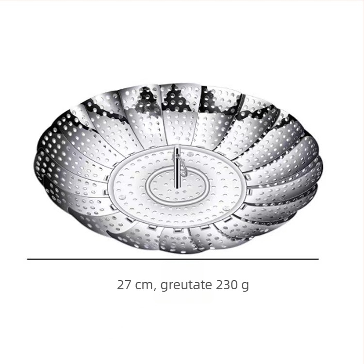 Coș de aburi pliabil din oțel inoxidabil 430, design lotus, suport telescopic pentru aburi, tavă multifuncțională pentru chifle și dumplings, tavă de abur și scurgere