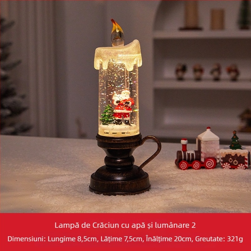 Peisaj de zăpadă LED cu lampă de noapte în formă de flacăr, suport de lumânare pentru vitrina