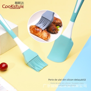 Set de spatule din silicon bi-color pentru cofetărie – 2 piese: spatulă pentru unt și perie pentru cremă de tort