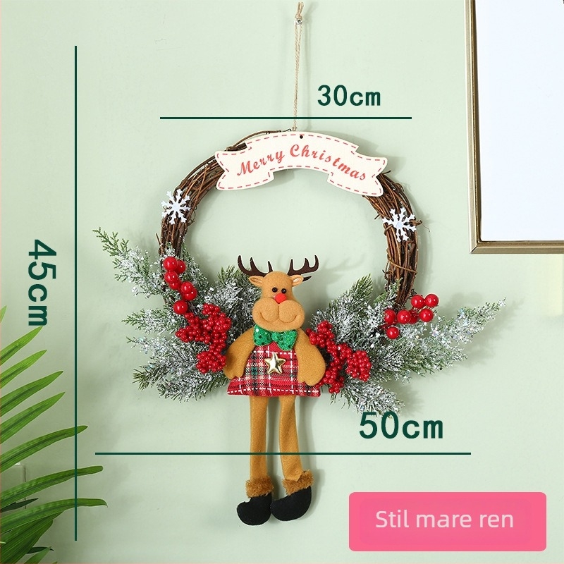 Ghirlandă de Crăciun cu inel din răchită și accente florale pentru ușă, fereastră sau perete; decor atârnat și accesorii pentru brad