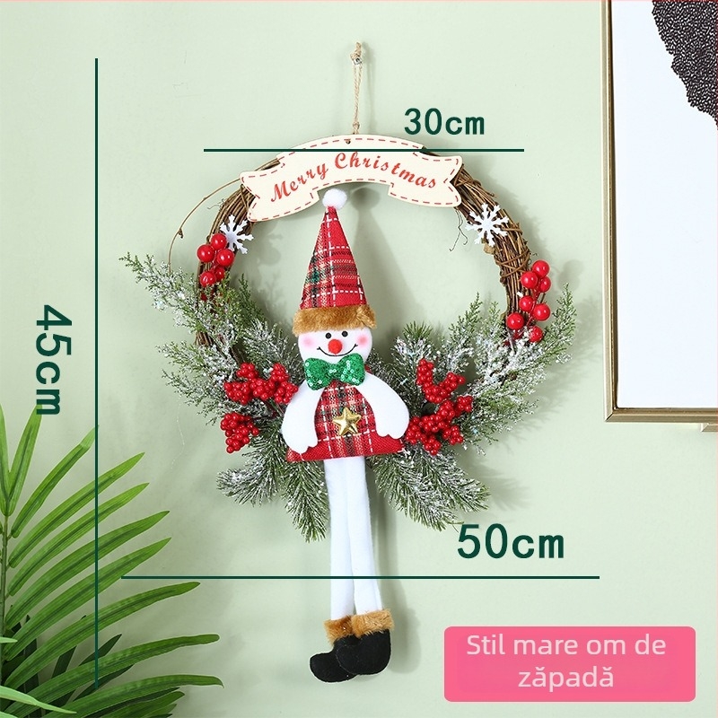 Ghirlandă de Crăciun cu inel din răchită și accente florale pentru ușă, fereastră sau perete; decor atârnat și accesorii pentru brad