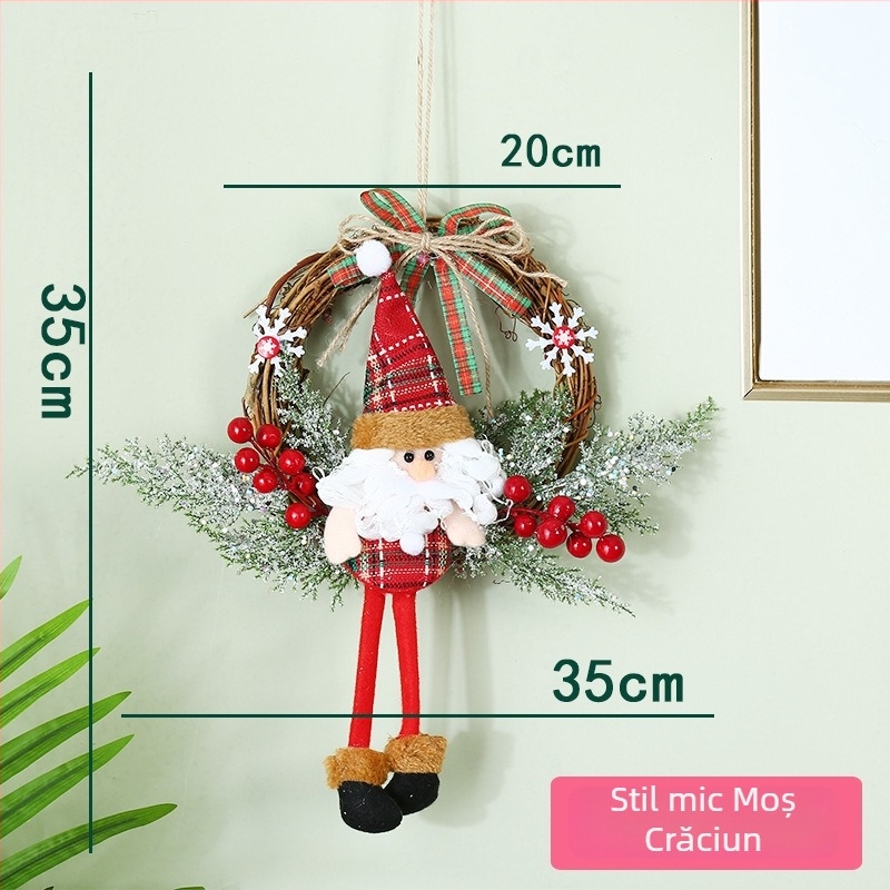Ghirlandă de Crăciun cu inel din răchită și accente florale pentru ușă, fereastră sau perete; decor atârnat și accesorii pentru brad