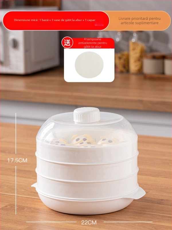 Aburitor pentru cuptor cu microunde, pentru chifle și gyoza, raft de aburi cu mai multe niveluri, recipient de încălzire pentru uz casnic