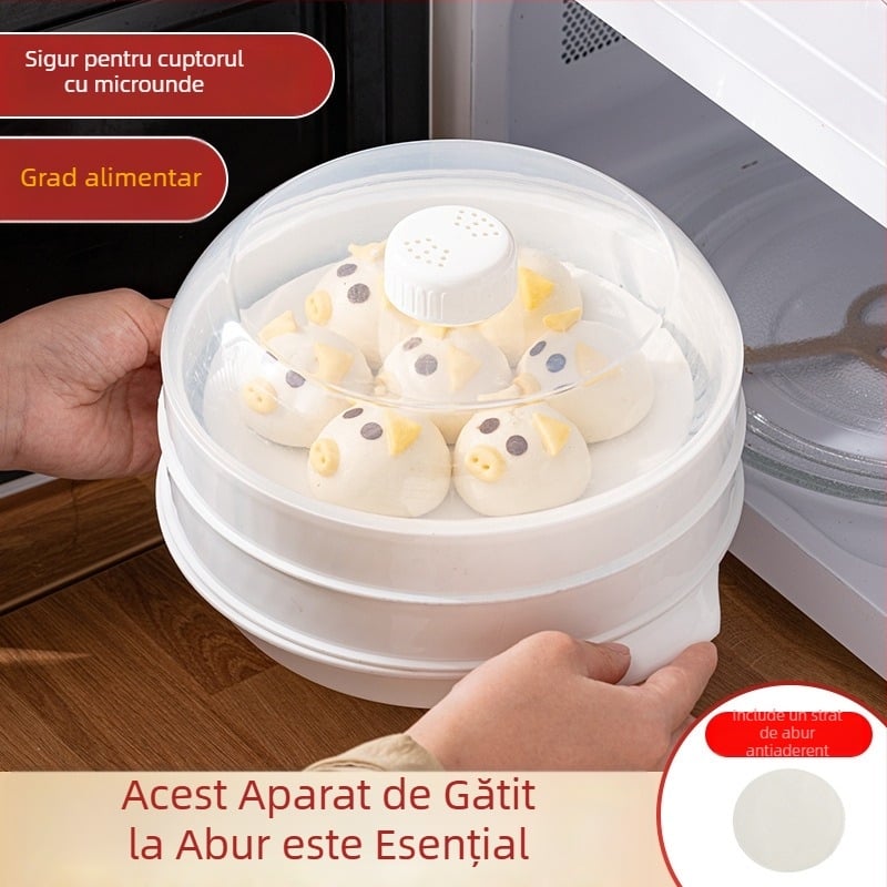 Aburitor pentru cuptor cu microunde, pentru chifle și gyoza, raft de aburi cu mai multe niveluri, recipient de încălzire pentru uz casnic