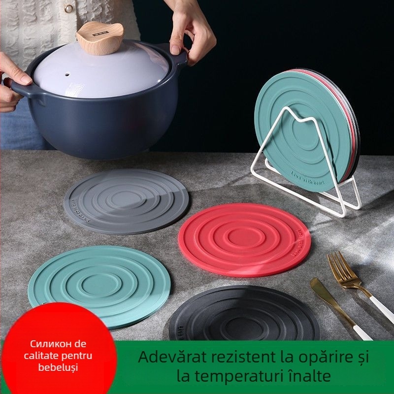 Covoraș din silicon rezistent la temperaturi înalte pentru oale, suport gros pentru vase și farfurii, protecție împotriva arsurilor, covoraș circular pentru masă, design modern minimalist