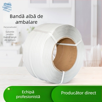 Bandă albă de legare din polipropilenă pentru uz cu mașina și mâna, bandă de ambalare pentru logistică, clasă industrială, diverse lățimi și grosimi, rezistență la tracțiune 150 kg