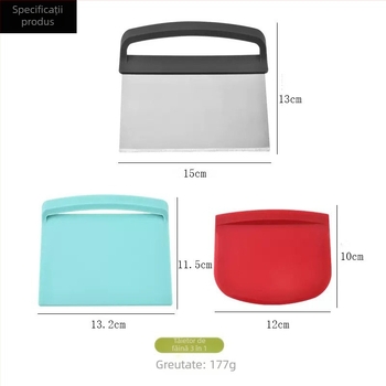 Set de bucătărie din trei piese: Tăietor pentru aluat și tăiței din oțel inoxidabil, Racletă pentru făină, Spatulă pliabilă din plastic pentru cremă