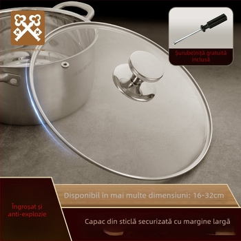 Capac de oală din sticlă securizată transparentă, rezistent la temperaturi înalte și la spargere