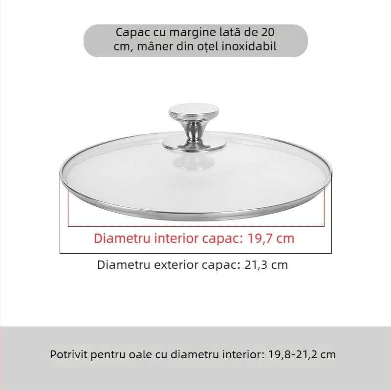 Capac de oală din sticlă securizată transparentă, rezistent la temperaturi înalte și la spargere