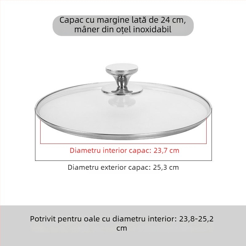 Capac de oală din sticlă securizată transparentă, rezistent la temperaturi înalte și la spargere