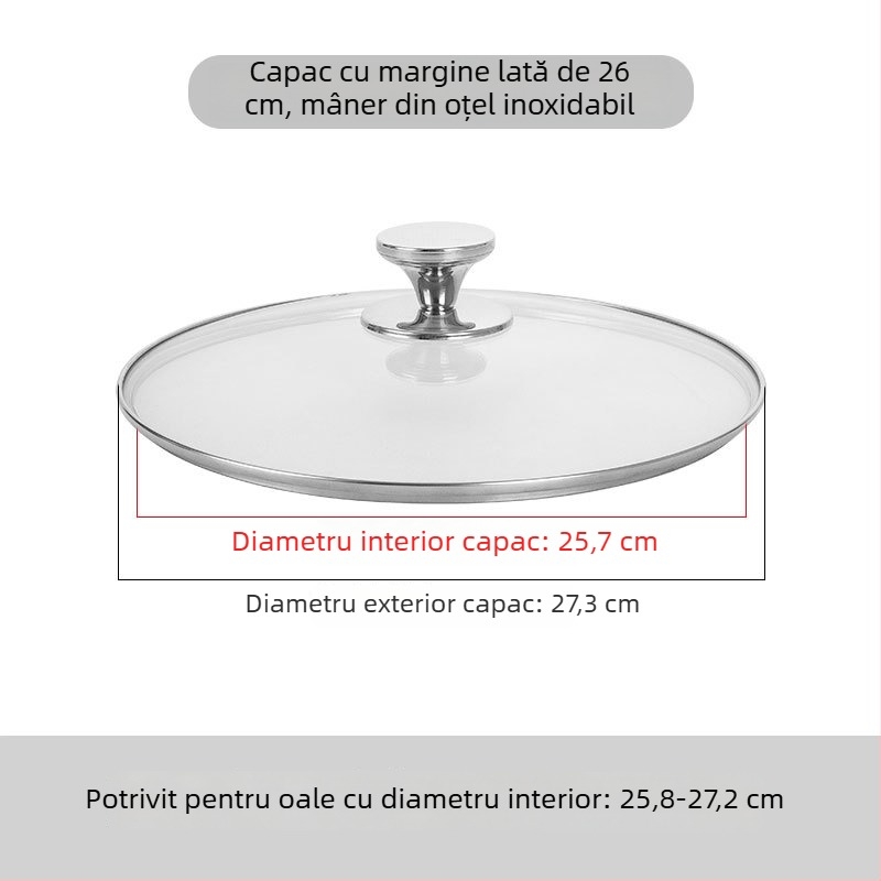 Capac de oală din sticlă securizată transparentă, rezistent la temperaturi înalte și la spargere