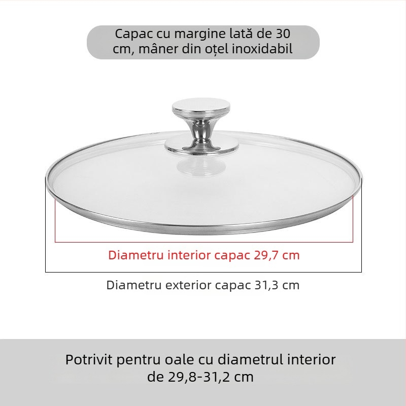 Capac de oală din sticlă securizată transparentă, rezistent la temperaturi înalte și la spargere