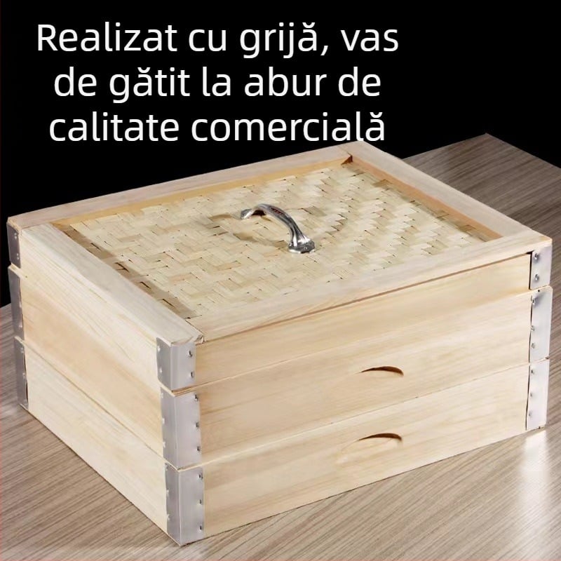 Set de aburi din bambus, manual, 52/56 cm, mare, cu margine din aliaj de aluminiu