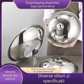 Capac din oțel inoxidabil cu sticlă temperată, capac multifuncțional pentru wok și oale