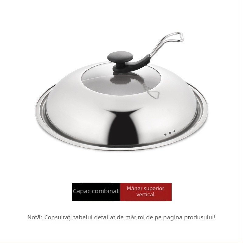 Capac din oțel inoxidabil cu sticlă temperată, capac multifuncțional pentru wok și oale