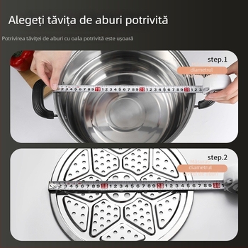 Tavă și grilă din oțel inoxidabil pentru abur, compatibile cu oale și wokuri