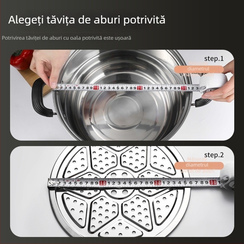 Tavă și grilă din oțel inoxidabil pentru abur, compatibile cu oale și wokuri