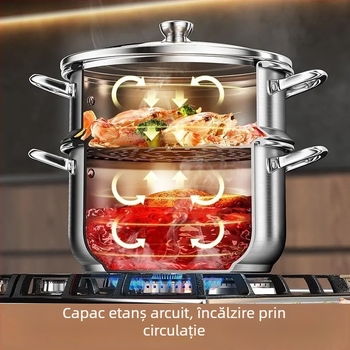 Oală de supă din oțel inoxidabil, bază întărită, vas mic pentru aburi, compatibilă cu plita cu inducție, calitate alimentară, oală multifuncțională pentru supe și paste, potrivită pentru aragaz