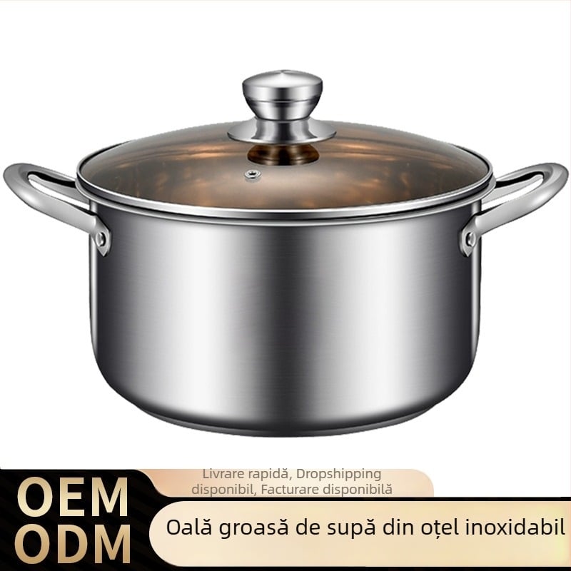 Oală de supă din oțel inoxidabil, bază întărită, vas mic pentru aburi, compatibilă cu plita cu inducție, calitate alimentară, oală multifuncțională pentru supe și paste, potrivită pentru aragaz