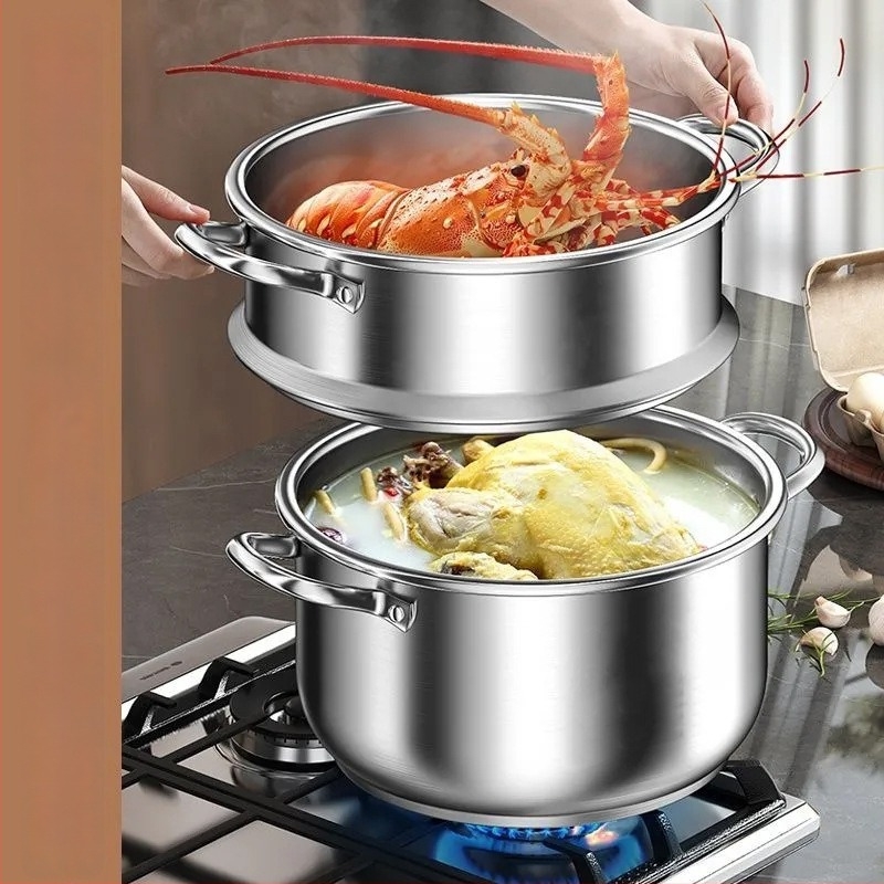Oală de supă din oțel inoxidabil, bază întărită, vas mic pentru aburi, compatibilă cu plita cu inducție, calitate alimentară, oală multifuncțională pentru supe și paste, potrivită pentru aragaz
