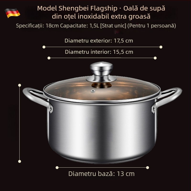 Oală de supă din oțel inoxidabil, bază întărită, vas mic pentru aburi, compatibilă cu plita cu inducție, calitate alimentară, oală multifuncțională pentru supe și paste, potrivită pentru aragaz