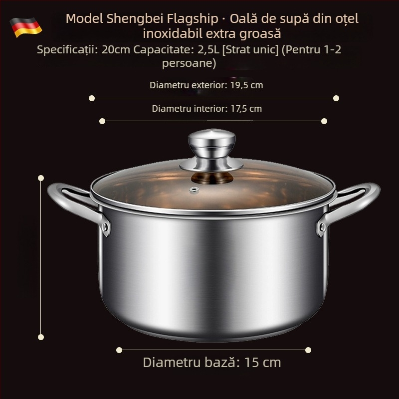 Oală de supă din oțel inoxidabil, bază întărită, vas mic pentru aburi, compatibilă cu plita cu inducție, calitate alimentară, oală multifuncțională pentru supe și paste, potrivită pentru aragaz