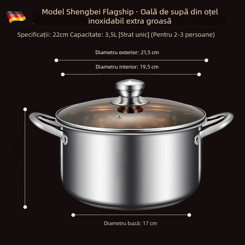 Oală de supă din oțel inoxidabil, bază întărită, vas mic pentru aburi, compatibilă cu plita cu inducție, calitate alimentară, oală multifuncțională pentru supe și paste, potrivită pentru aragaz