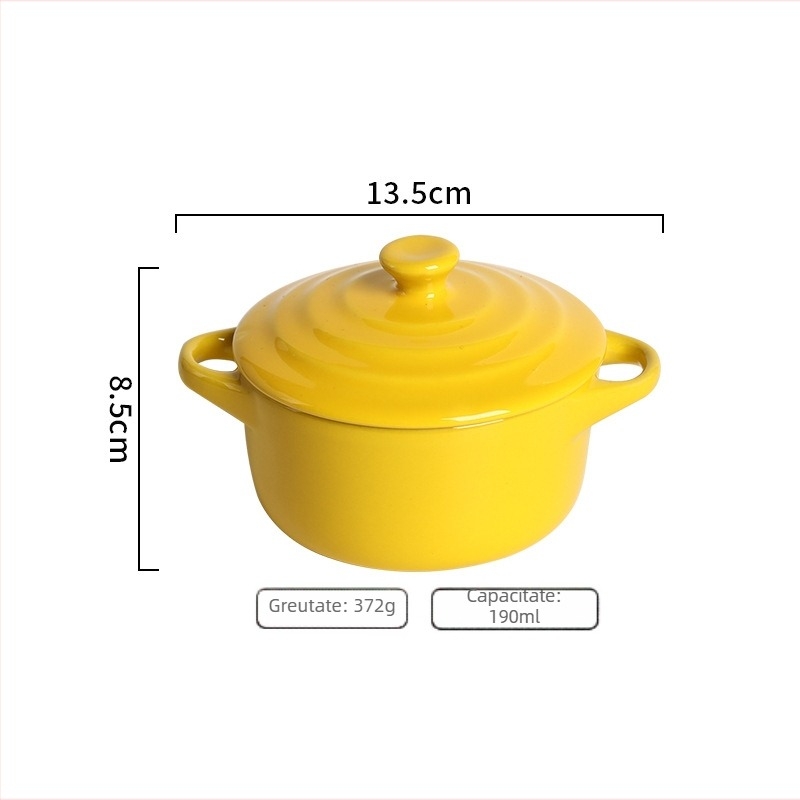 Vas ceramic pentru baie în apă cu capac, oală mică de supă cu două mânere, pentru uz casnic, ideal pentru cuib de păsări și ouă la abur