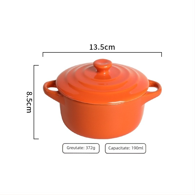 Vas ceramic pentru baie în apă cu capac, oală mică de supă cu două mânere, pentru uz casnic, ideal pentru cuib de păsări și ouă la abur
