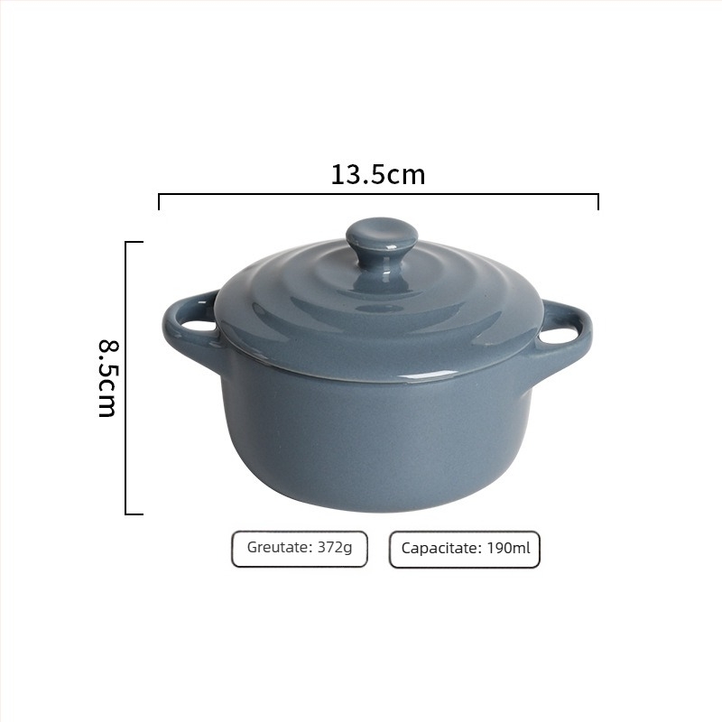 Vas ceramic pentru baie în apă cu capac, oală mică de supă cu două mânere, pentru uz casnic, ideal pentru cuib de păsări și ouă la abur