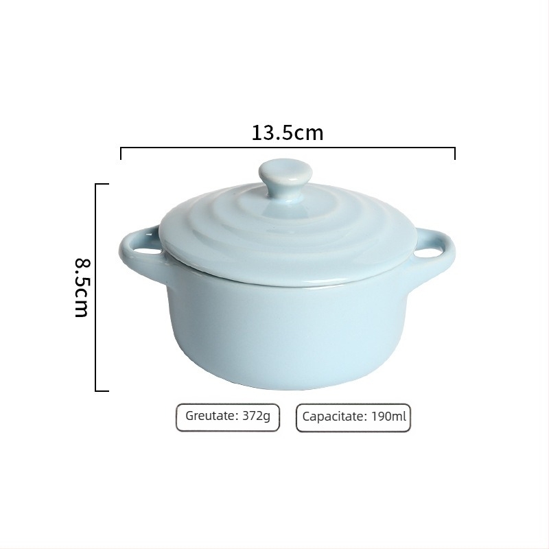 Vas ceramic pentru baie în apă cu capac, oală mică de supă cu două mânere, pentru uz casnic, ideal pentru cuib de păsări și ouă la abur
