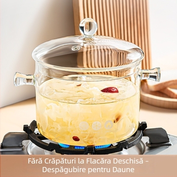 Oală din sticlă borosilicată, rezistentă la temperaturi înalte și la flacără deschisă, mică oală de lapte și oală de supă transparentă, potrivită pentru aragaz cu gaz sau plită ceramică, 1–2 L