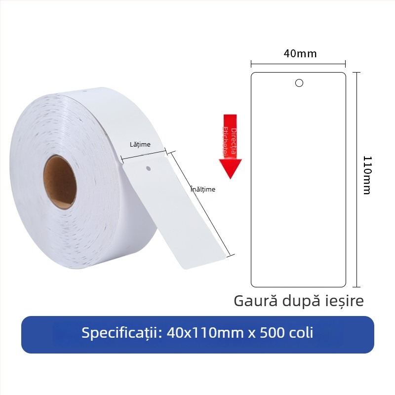 Etichete goale pentru haine pe rolă, hârtie acoperită, imprimare color, etichetă de certificare, utilizare universală, dimensiuni variate