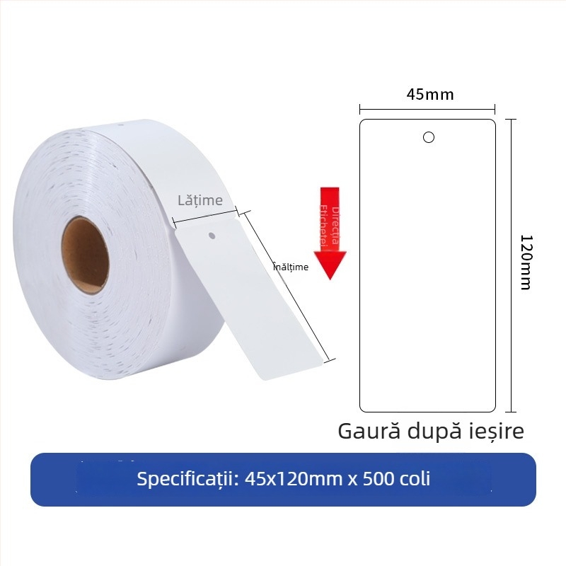Etichete goale pentru haine pe rolă, hârtie acoperită, imprimare color, etichetă de certificare, utilizare universală, dimensiuni variate
