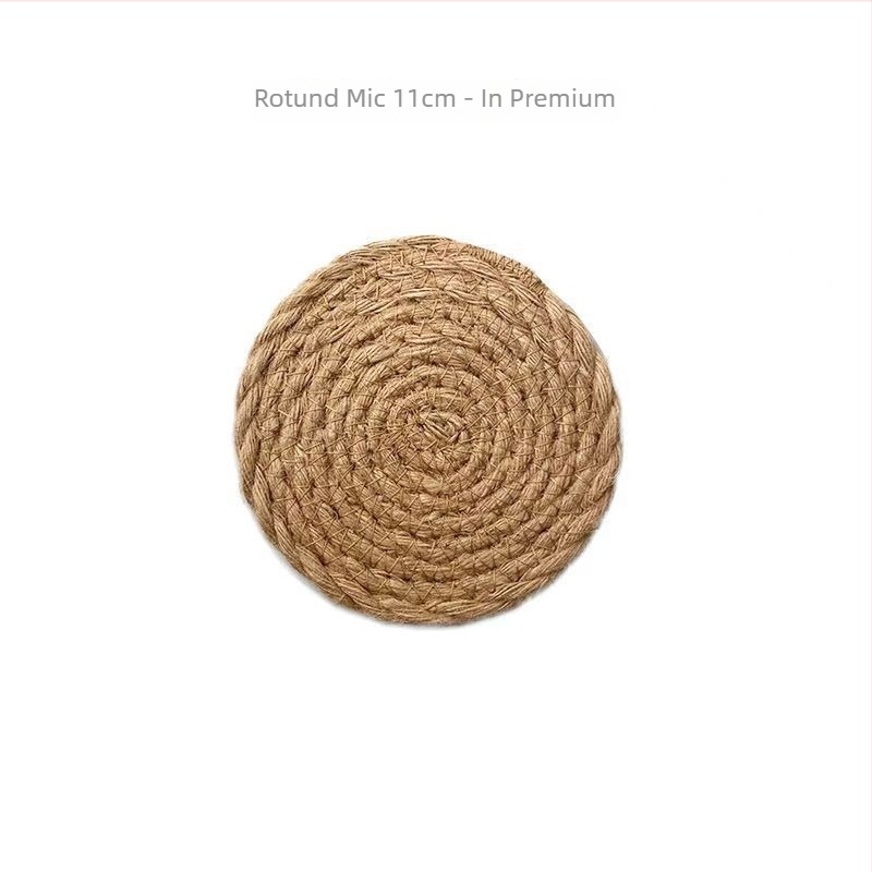 Set circular din in și pai țesut, izolant termic pentru masă, cu suporturi pentru pahare, farfurii și oale, ecologic