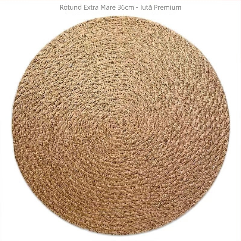 Set circular din in și pai țesut, izolant termic pentru masă, cu suporturi pentru pahare, farfurii și oale, ecologic