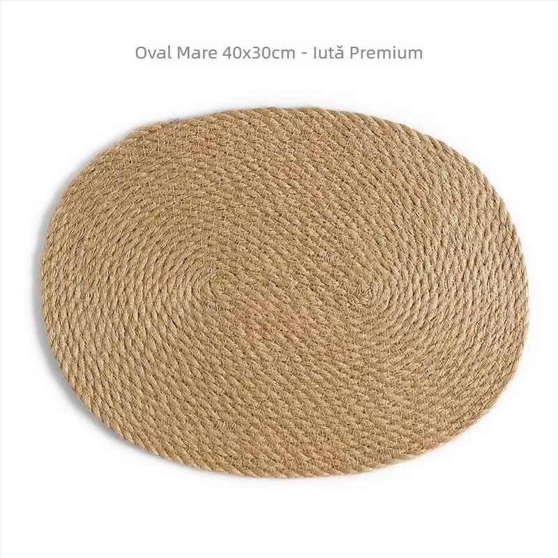 Set circular din in și pai țesut, izolant termic pentru masă, cu suporturi pentru pahare, farfurii și oale, ecologic