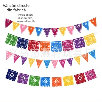 Set steaguri triunghiulare din material nețesut, multicolore pentru decor