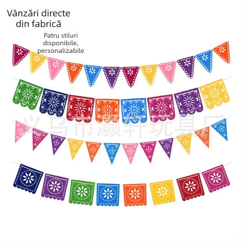 Set steaguri triunghiulare din material nețesut, multicolore pentru decor
