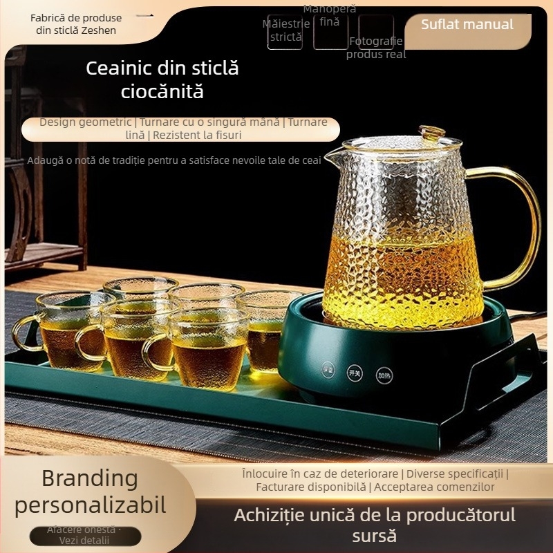 Ceainic din sticlă borosilicată cu filtru, pentru plită electrică ceramică, sticlă rezistentă la căldură, pentru ceai Pu'er