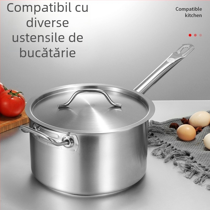 Oală de supă cu mâner unic, fund triplu, oțel inoxidabil, stil occidental; oală pentru sosuri, lapte, tăiței și terci, potrivită pentru plitele cu inducție