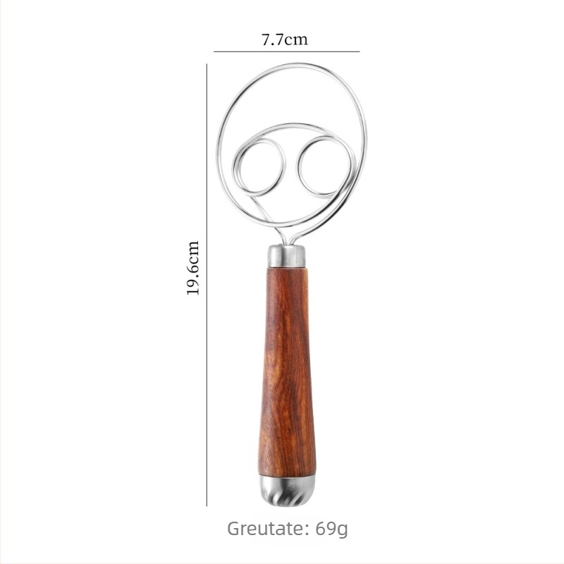 Mâner din lemn de rosewood și amestecător de aluat din oțel inoxidabil 304 – instrument de amestecare a făinii pentru bucătărie