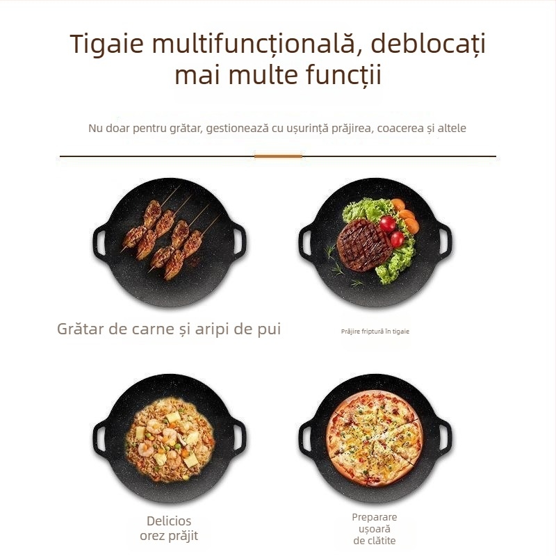 Placă de grătar în aer liber pentru aragaz cu casetă, vas grill, plăcuță din piatră Maifan pentru uz casnic, plăcă Teppanyaki din fier, tigaie pentru inducție