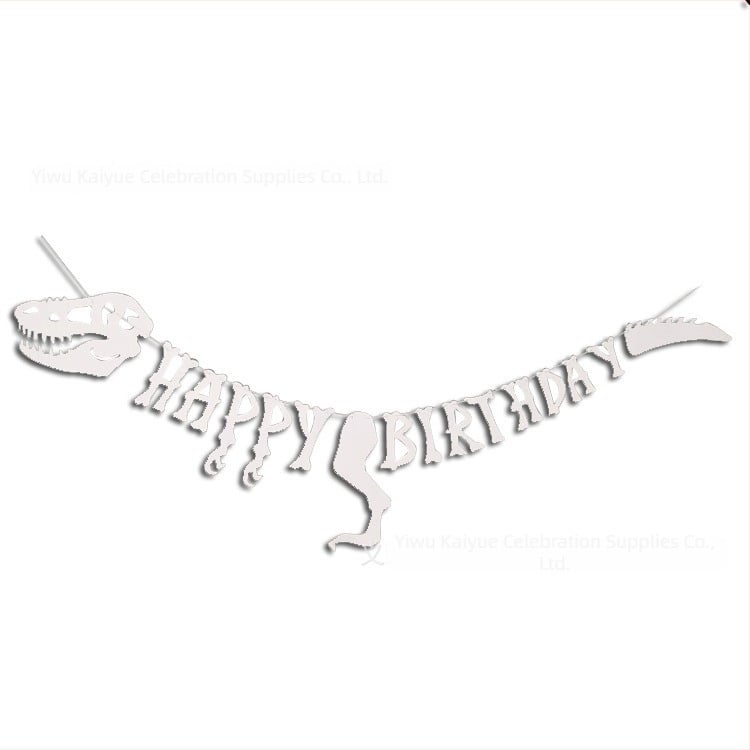 Flaguri de hârtie cu dinozaur alb pentru decorul zilei de naștere – girlandă/banner