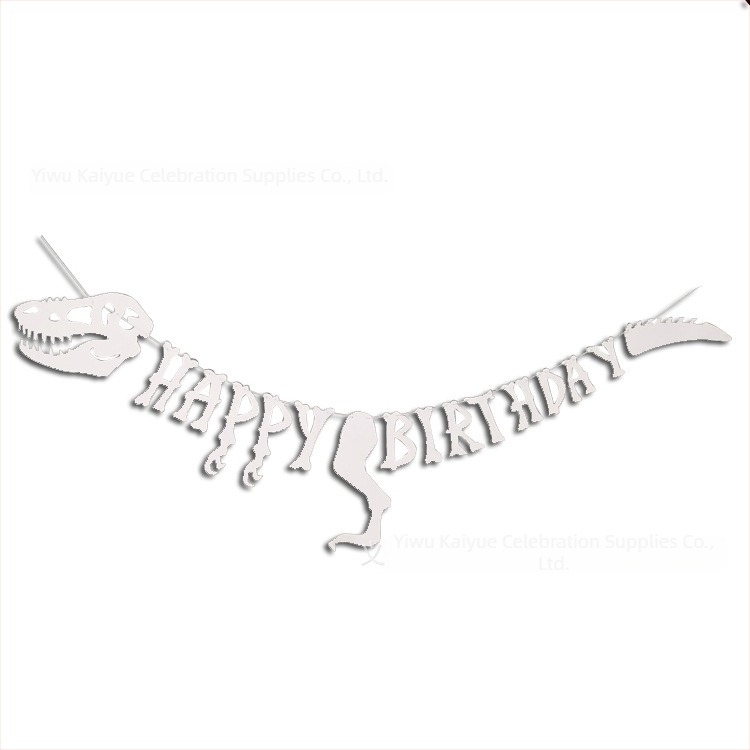 Flaguri de hârtie cu dinozaur alb pentru decorul zilei de naștere – girlandă/banner