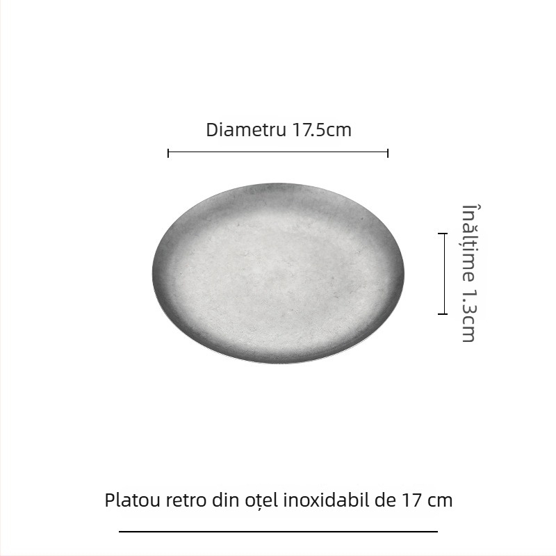 Farfurie de desert din oțel inoxidabil 304, farfurie pentru prăjituri și farfurie rotundă plată în stil industrial vintage pentru cafenea și bucătărie occidentală, farfurie pentru carne la grătar.
