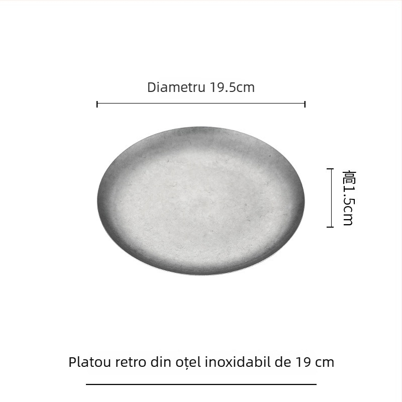 Farfurie de desert din oțel inoxidabil 304, farfurie pentru prăjituri și farfurie rotundă plată în stil industrial vintage pentru cafenea și bucătărie occidentală, farfurie pentru carne la grătar.
