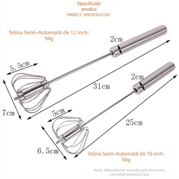 Jiaju Tel rotativ manual pentru ouă, 10–12 inch, pentru creme și sosuri