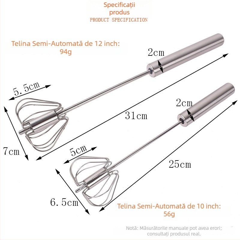 Jiaju Tel rotativ manual pentru ouă, 10–12 inch, pentru creme și sosuri
